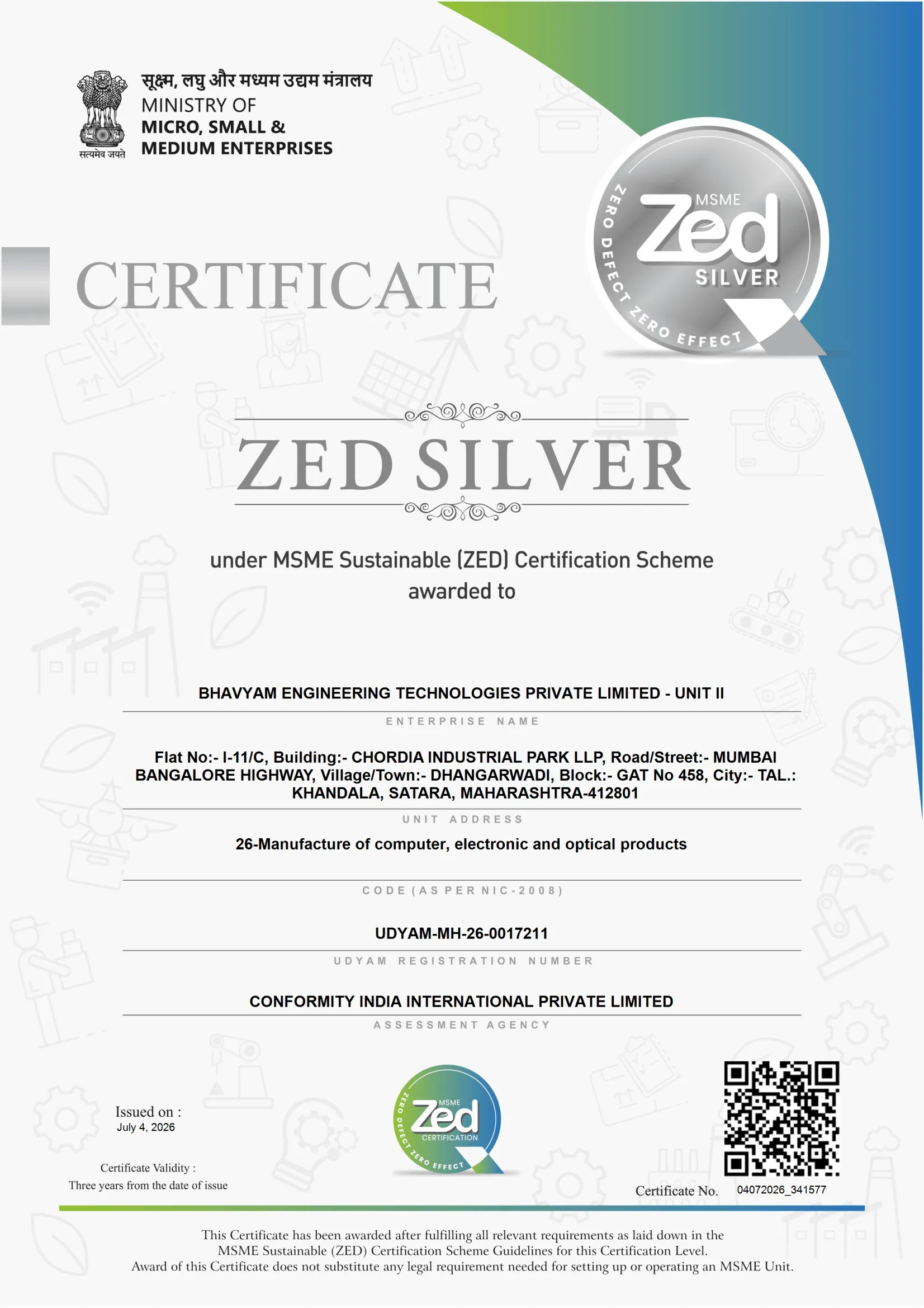 ZED Silver certificate